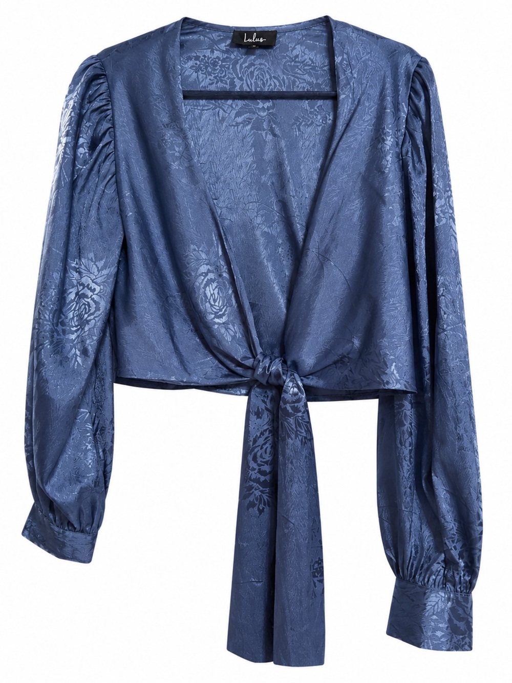 Lulus Blue Rose Satin Wrap Blouse